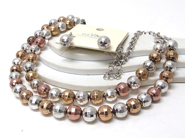 Double row multi fashion hammered balls drop chain necklace earring set