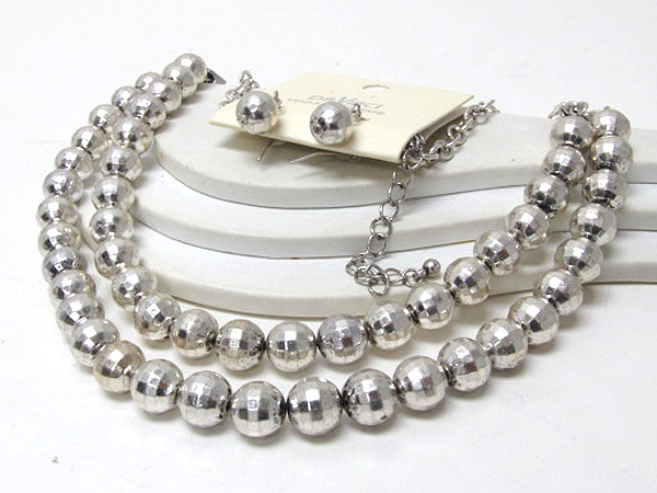 Double row multi fashion hammered balls drop chain necklace earring set