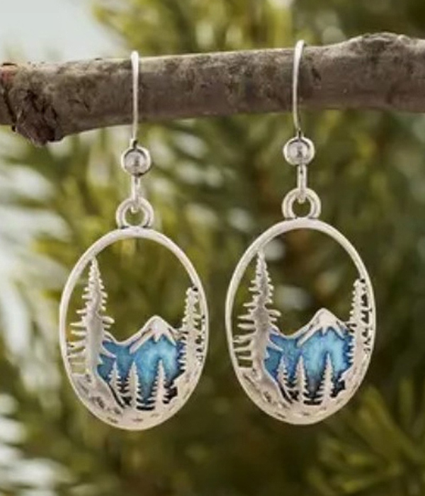Tree and mountain landscape earring
