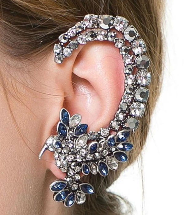 Crystal tropical bird earcuff earring