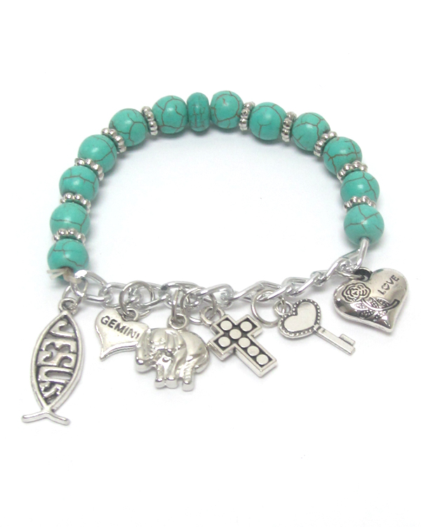 Turquoise stretch bracelet with charms