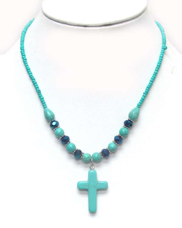 Turquosie cross pendant necklace