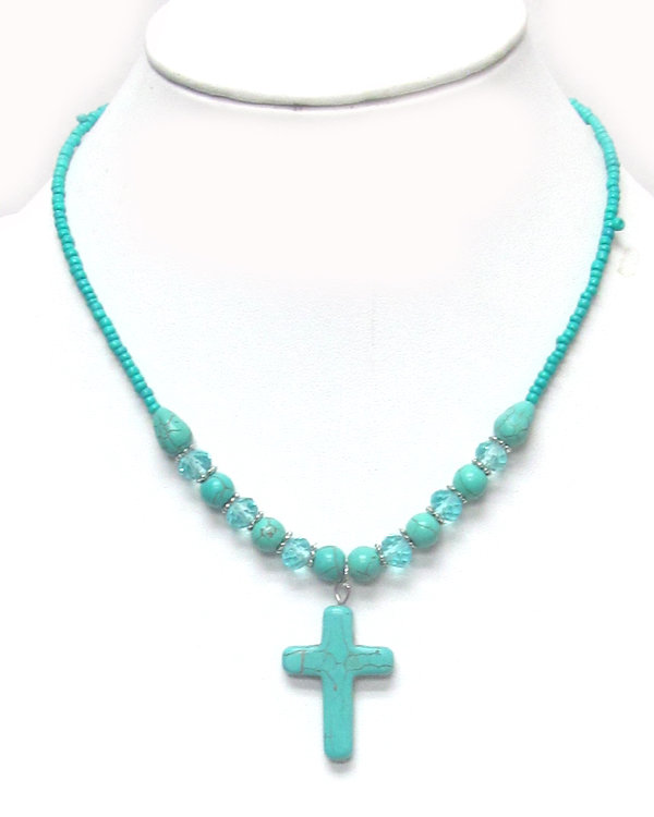 Turquosie cross pendant necklace