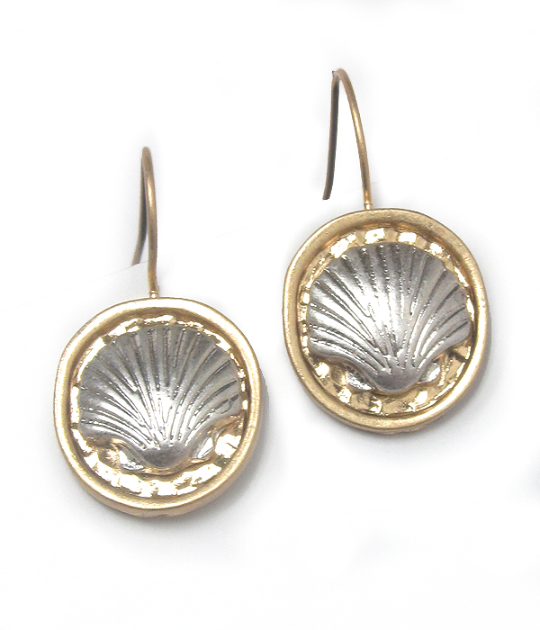 Two tone metal sealife theme earring - shell