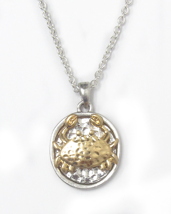 Two tone metal sealife theme necklace - crab