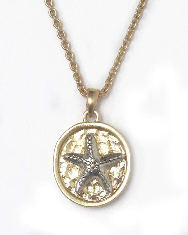 Two tone metal sealife theme necklace - starfish