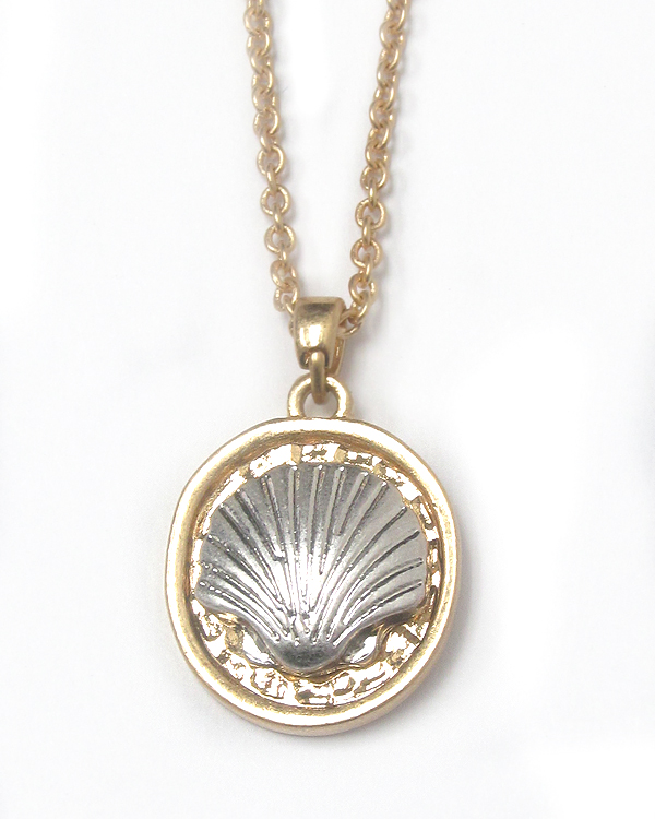 Two tone metal sealife theme necklace - shell