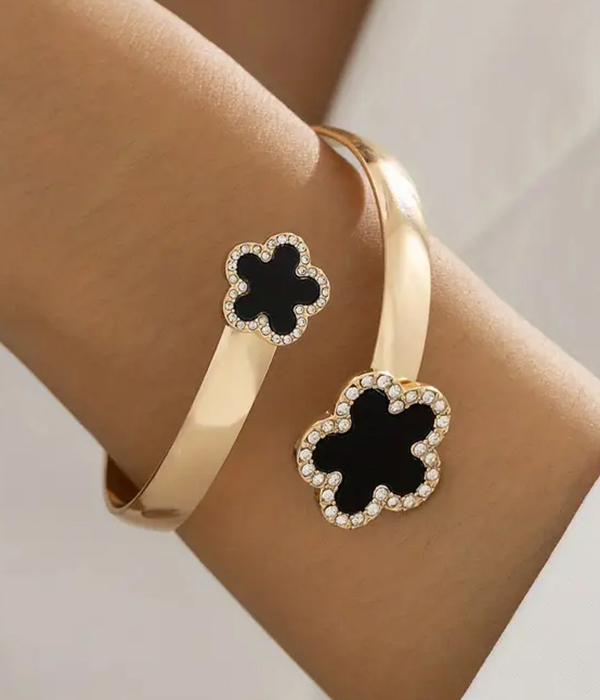 Twist flower cuff bangle bracelet