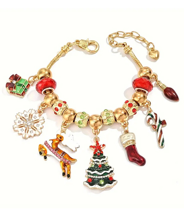 Christmas theme multi charm dangle bracelet