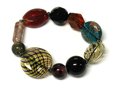 Murano glass and genuine stone beads stretch racelet