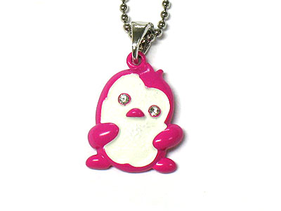 Made in korea whitegold plating crystal enamel penguin necklace