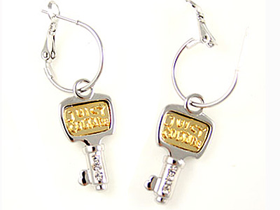 Made in korea whitegold plating designer inspired crystal stud key earring