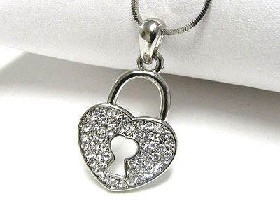 Crystal heart lock pendant necklace