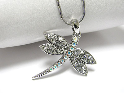 Made in korea whitegold plating crystal dragonfly pendant necklace