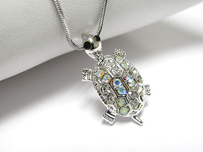 Made in korea whitegold plating crystal turtle pendant necklace