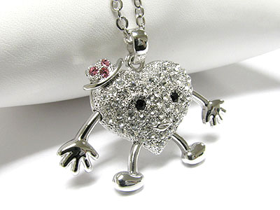 Whitegold palting crystal cartoon mr heart pendant necklace