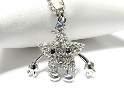 Whitegold palting crystal cartoon mr star pendant necklace