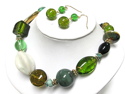 Murano glass and ceramic stone link necklace earring set