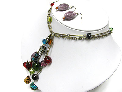 Murano glass stone cluster y drop necklace earring set