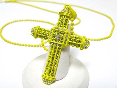 Special price - crystal stud enamel metal cross pendant necklace