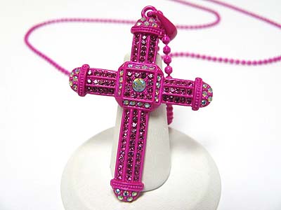 Special price - crystal stud enamel metal cross pendant necklace