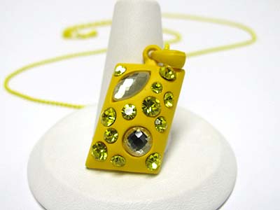 Special price - crystal bubble enamel metal bar pendant necklace