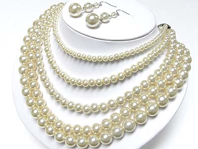 Multi strand glass pearl necklace earring set