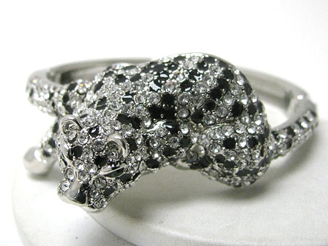 Crystal stud leopard on metal hinge bangle