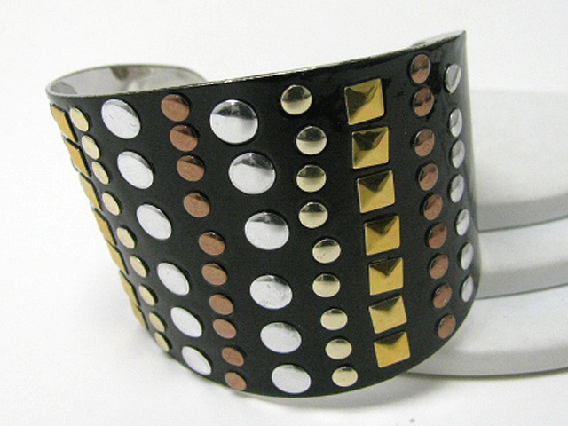 Architectural tri tone metal stud metal cuff bangle