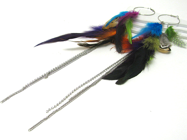 14 inch super long feather and rhinestone tassel drop earring?