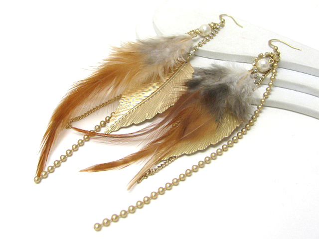 7 inch super long feather and crystal stud tassel drop earring