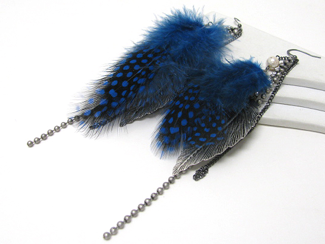 7 inch super long feather and crystal stud tassel drop earring