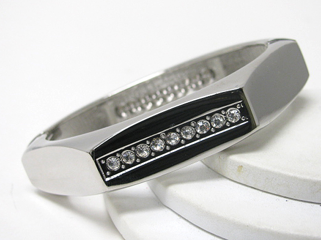 Architectural crystal stud hexagon metal hinge bangle