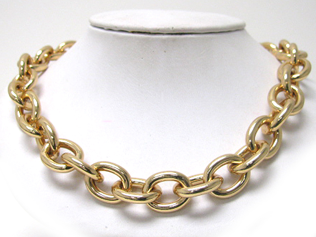 Massive style smooth edge luxury gold metal chain link neckalce