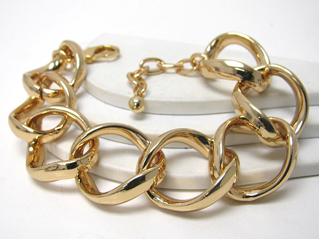 Massive style smooth edge luxury gold metal chain link bracelet - wear resistant electro plating