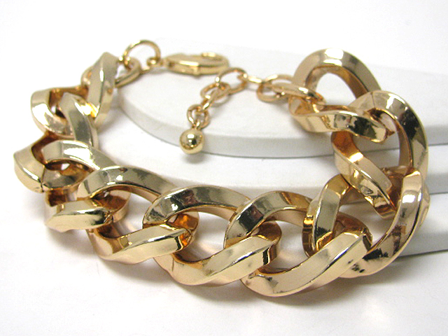 Massive style sharp edge luxury gold metal chain link bracelet