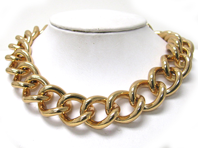 Massive style smooth edge luxury gold metal chain link neckalce