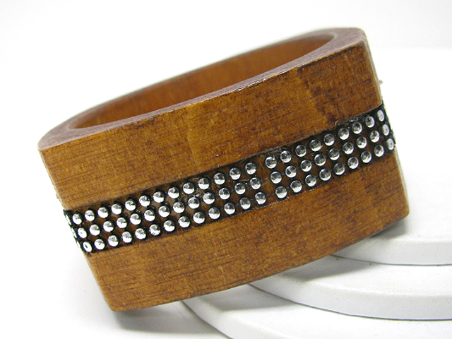 Metal stud square wood bangle