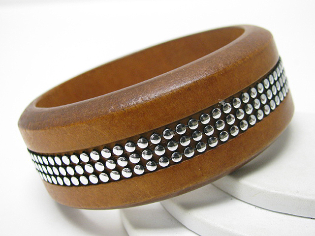 Metal stud  wood bangle