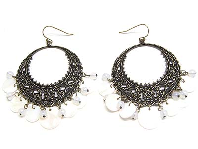 Burnish metal and shell disk earring