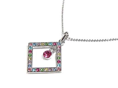 Made in korea whitegold plating multi color crystal pendant necklace