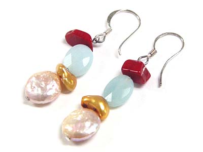 925 sterling silver and genuine pearl beads earring