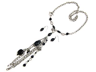 Burnish chain tassel necklace and earring set