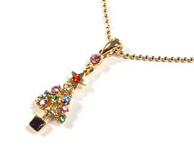 Gold plating crystal christmas tree necklace