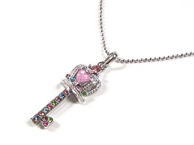 Made in korea whitegold plating crystal key necklace