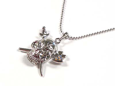 Made in korea whitegold plating crystal skull necklace