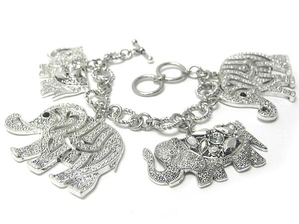 Marcasite look large elephant charm dangle bracelet