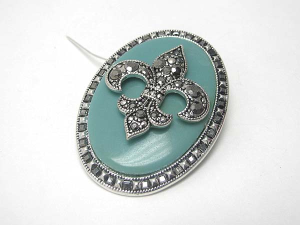 Marcasite look fleur de lis oval pendant or brooch - dual function