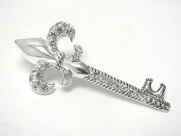 Crystal stud fleur de lis head key pendant or brooch - dual function