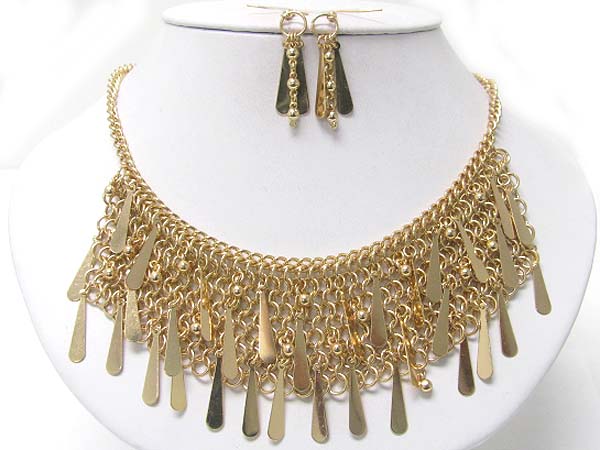 Metal ring and bar drop bib style necklace  earring set